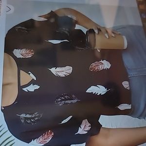 Feather Print Navy Blue Blouse